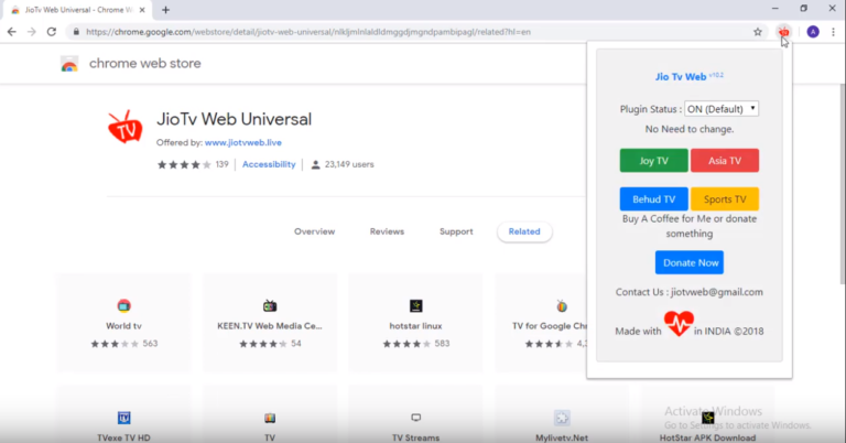 jiotv web universal chrome extension